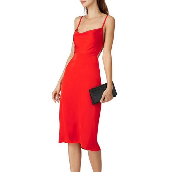 Fame & Partners The Toluca Dress Open Back Sheath High-Low Sleeveless Red 10 - Picture 2 of 11